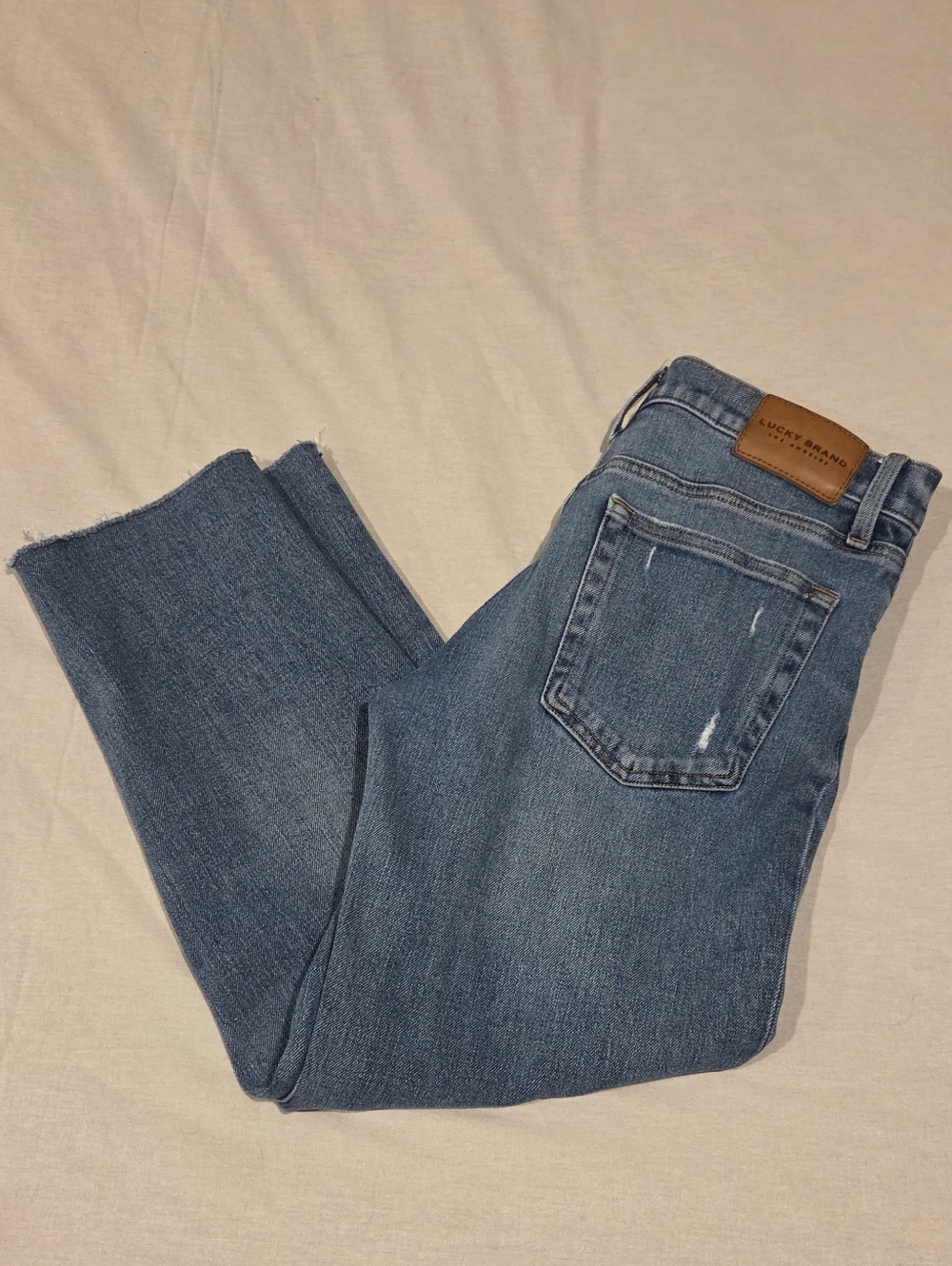Lucky Brand Relaxed Taper Jeans 6/28 Distressed Raw Hem Straight Leg Boyfriend - Picture 9 of 13